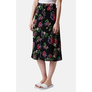 Topshop Black Floral Midi Skirt